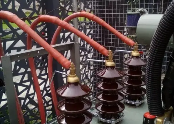 Transformer bushings with red cable terminations