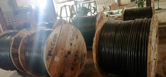 Drums of armoured power cable