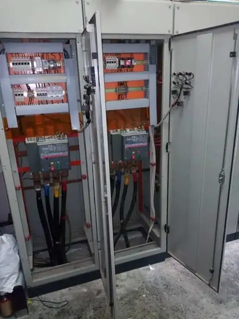 Open distribution panels with terminated power cables